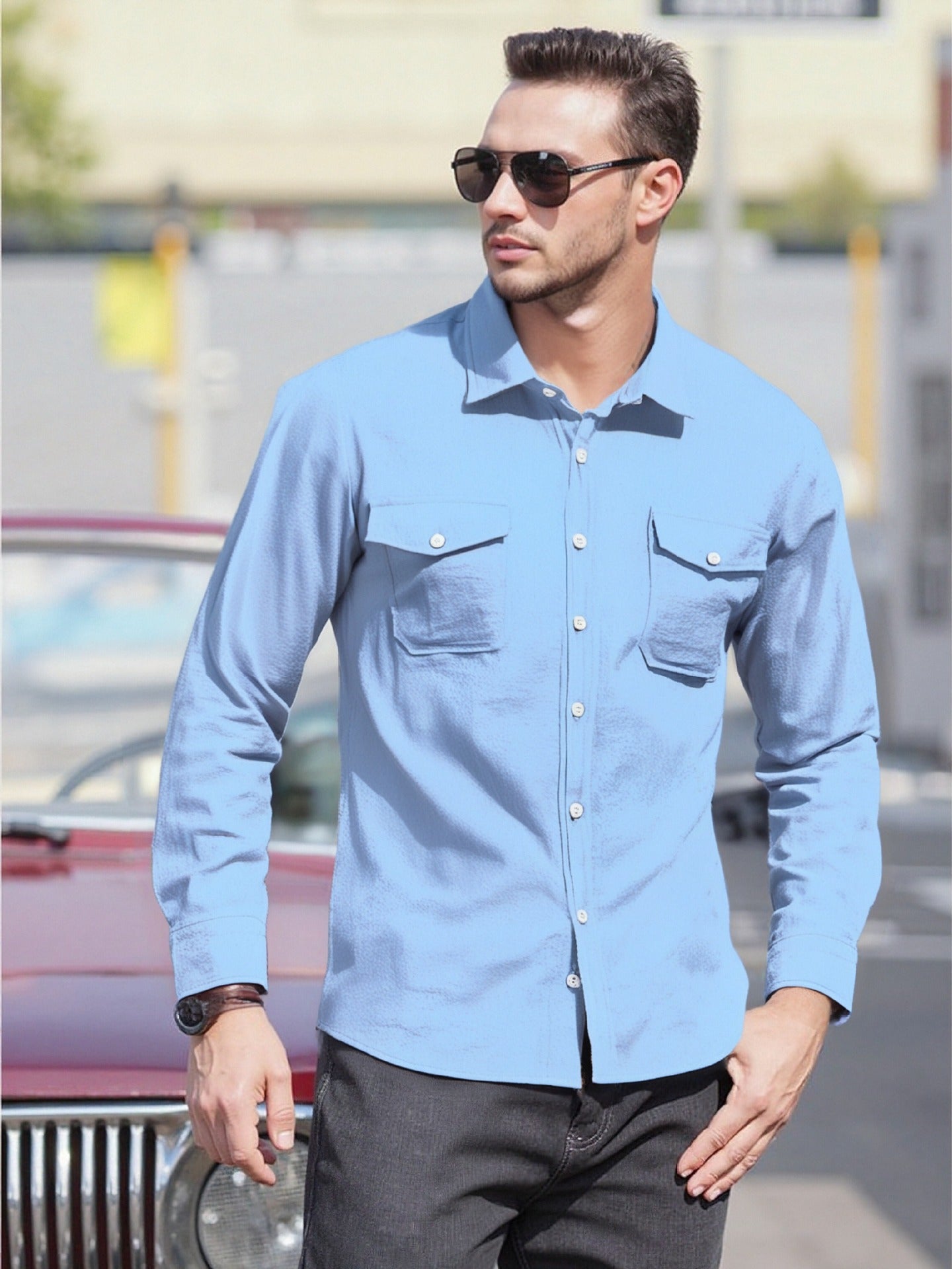Chemise Homme Manches Longues Coupe Moderne Décontractée