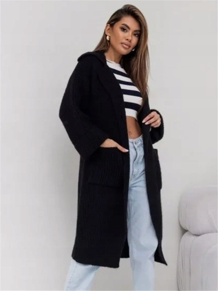 Long gilet en maille oversize en laine mélangée à capuche