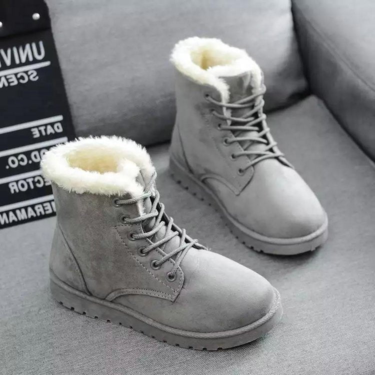 Bottes d'hiver stylées Suède Laçage Fausse fourrure
