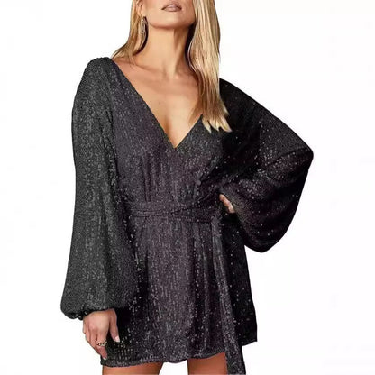 Robe de soirée scintillante à col en V élégante