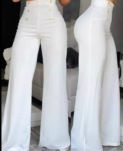 Pantalon Palazzo Élégant Femme Taille Haute