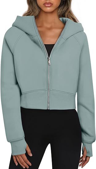Sweat à capuche court zippé sportif pour femmes