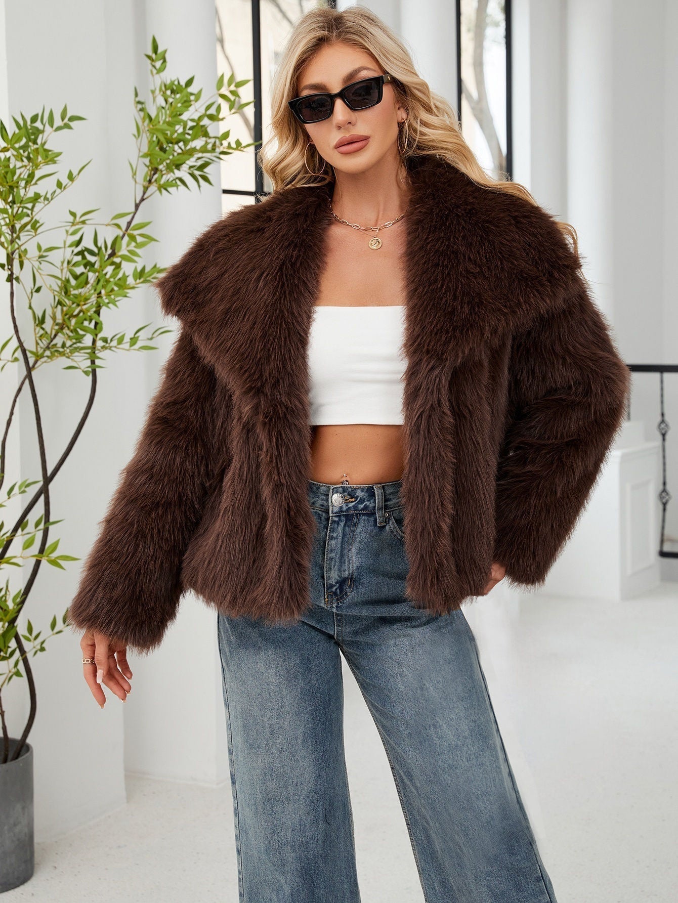 Veste oversize en fausse fourrure douce et volumineuse pour femme