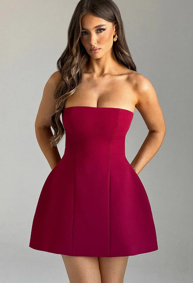 Robe femme élégante trapèze bustier avec poches dissimulées