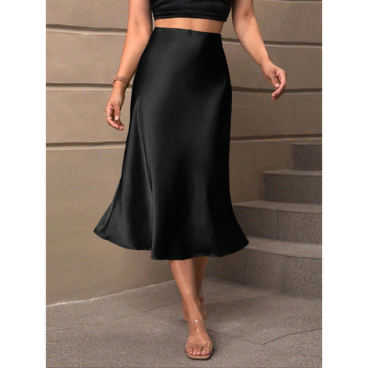 Damen A-Linie Rock Glänzender Satin Hochtaille Elegant - IdealeKleiden