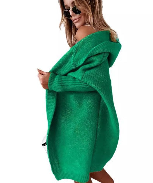 Cardigan en maille pour femme, à capuche, manches larges, confortable