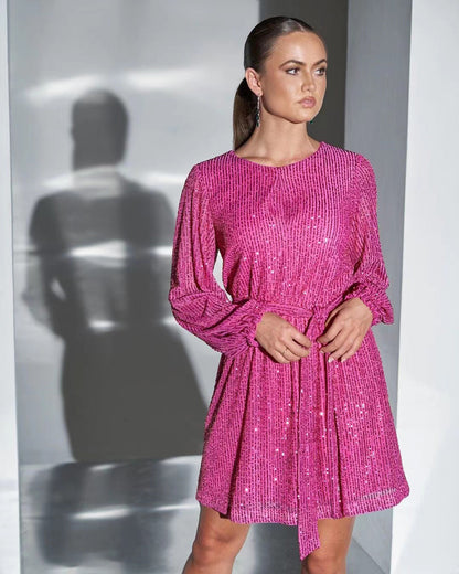 Robe de soirée femme Paillettes Lurex Élégante Lacée