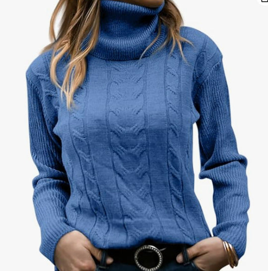 Pull tricoté col montant torsadé élégant pour femme