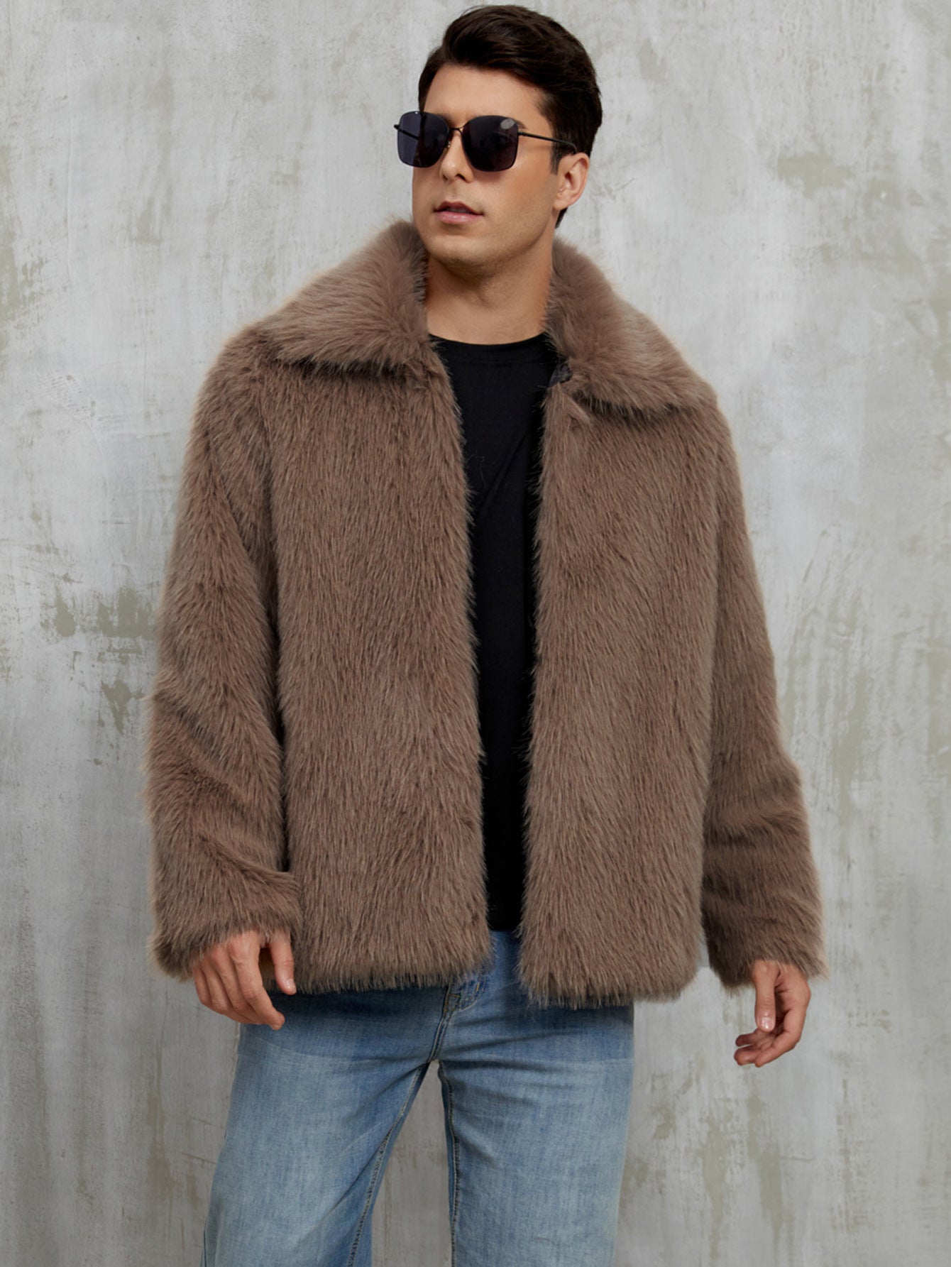 Manteau en fausse fourrure pour homme, doux, avec grand col