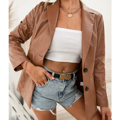 Trench-coat élégant mi-long slim en similicuir
