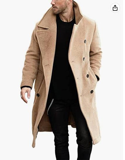 Manteau en laine pour homme style col double moderne