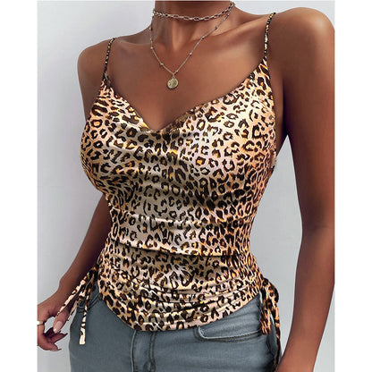 Haut femme imprimé léopard satin dentelle