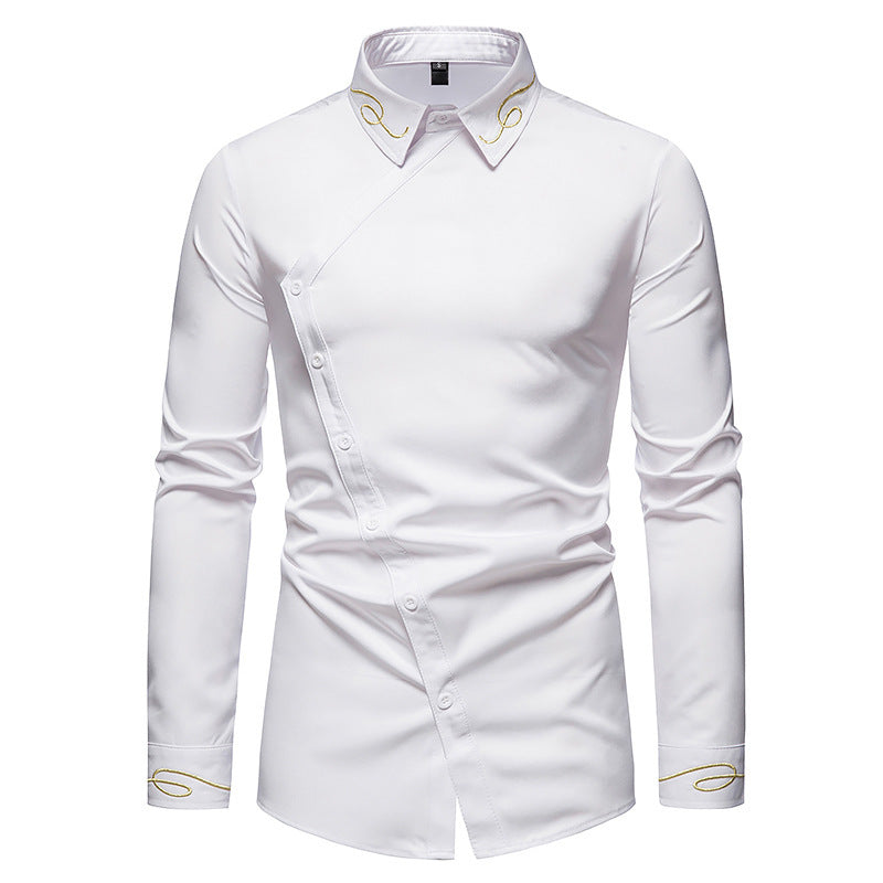 Chemise Homme Élégante Manches Longues Asymétrique Boutons
