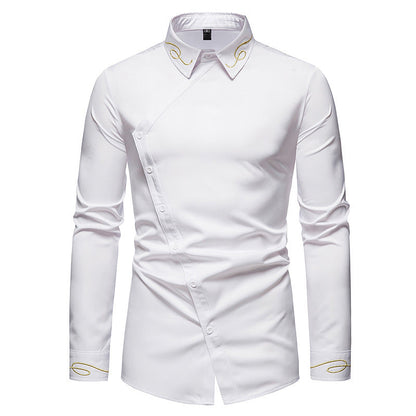 Chemise Homme Élégante Manches Longues Asymétrique Boutons