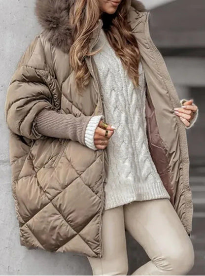Doudoune matelassée oversize pour femme avec col en peluche Tendance Élégant
