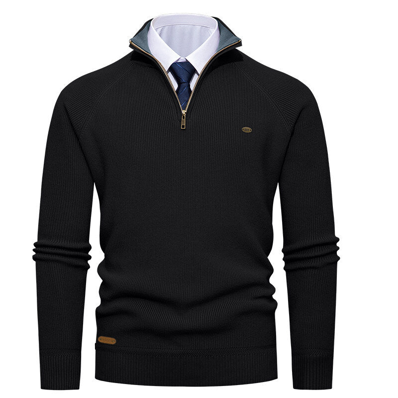 Pull en maille élégant pour homme à col montant et fermeture éclair