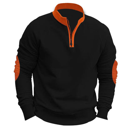 Pull de sport pour homme avec quart de zip, manches contrastées, moderne