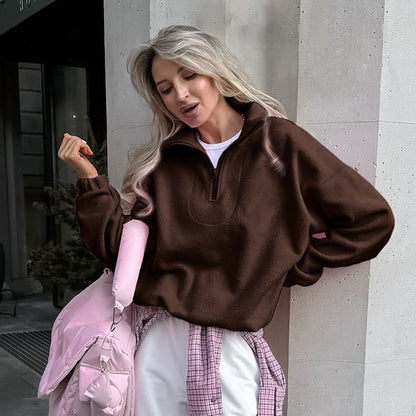 Pull en polaire femme Col court zippé Style moderne