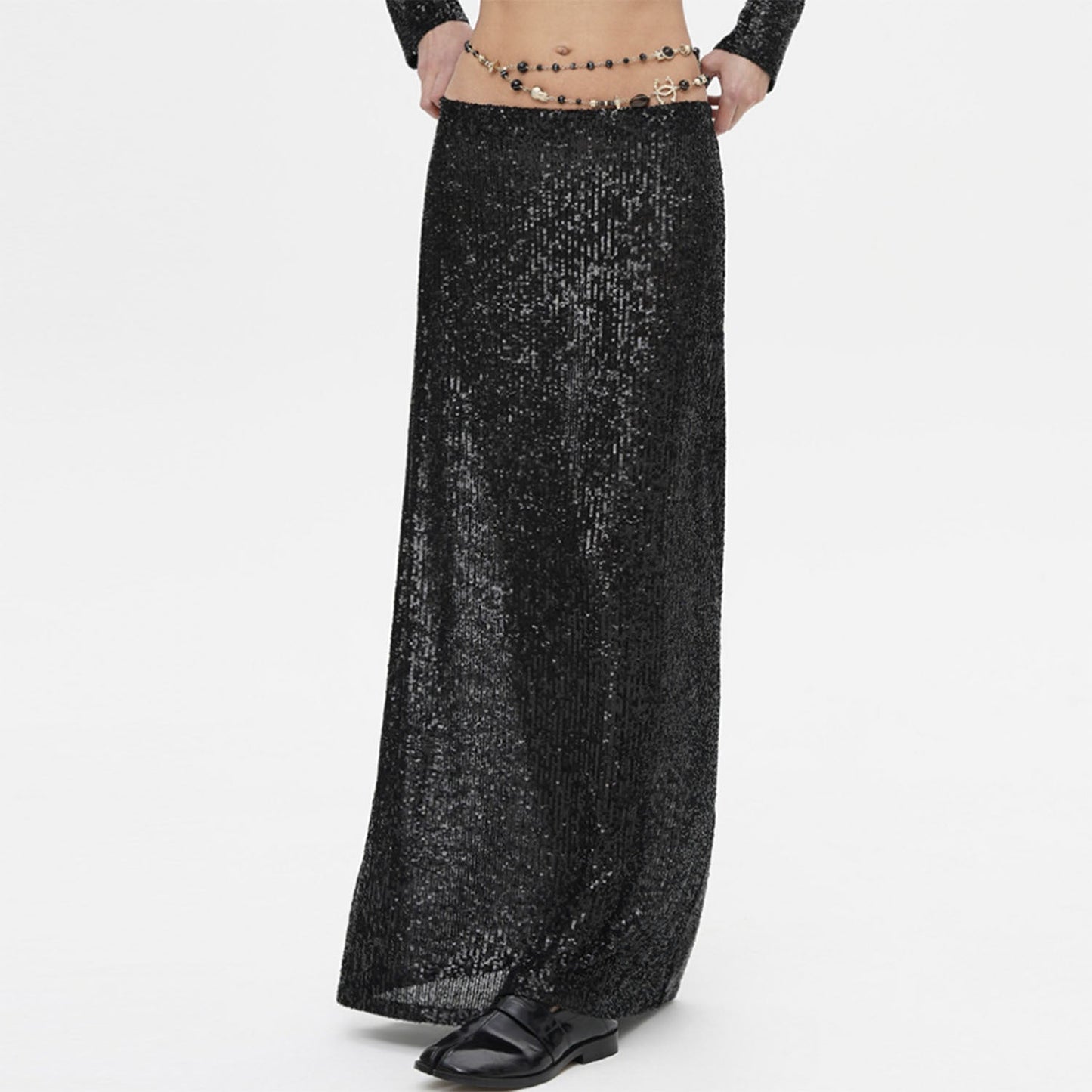 Robe longue pour femme scintillante élégante taille haute