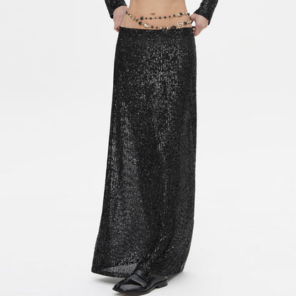 Robe longue pour femme scintillante élégante taille haute