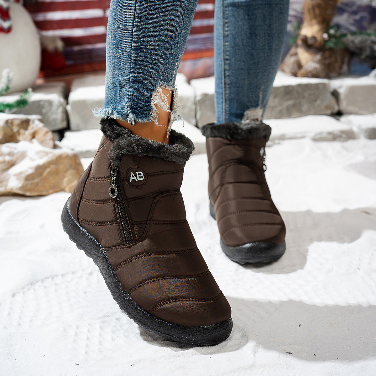 Bottes d'hiver pour femme Chaudes Pratiques Fermeture éclair