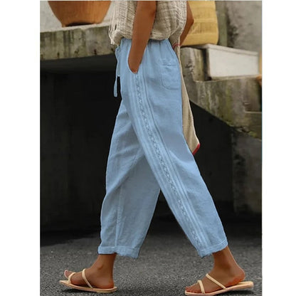 Pantalon en lin femme léger d'été avec boutons