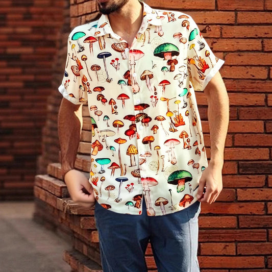 Herren T-Shirt Sommer Pilzmuster Atmungsaktiv - IdealeKleiden