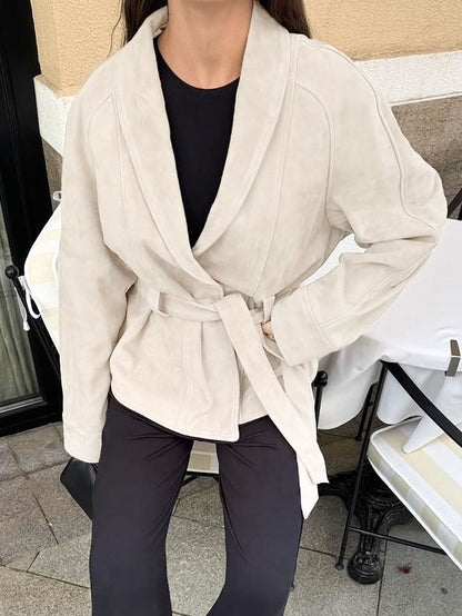 Manteau en nubuck élégant, veste à manches longues en daim