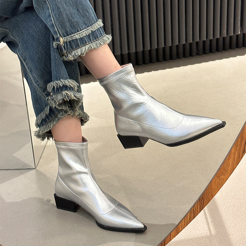 Bottines femme élégantes bout pointu talon carré
