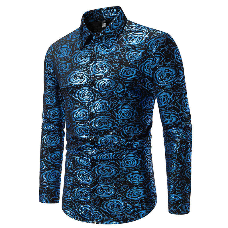 Chemise à manches longues pour homme, motif floral, élégance dorée