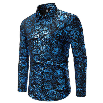 Chemise à manches longues pour homme, motif floral, élégance dorée