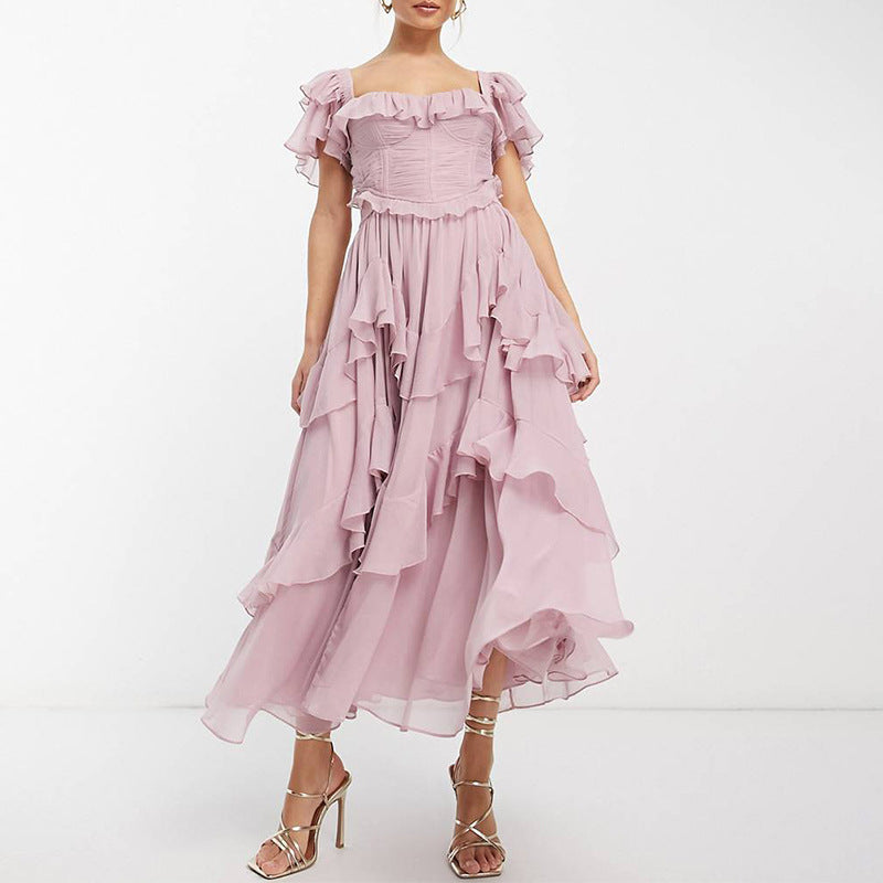 Robe longue femme volants romantique élégante