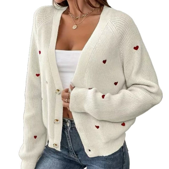 Gilet en tricot pour femmes à motif cœurs, décontracté et chic