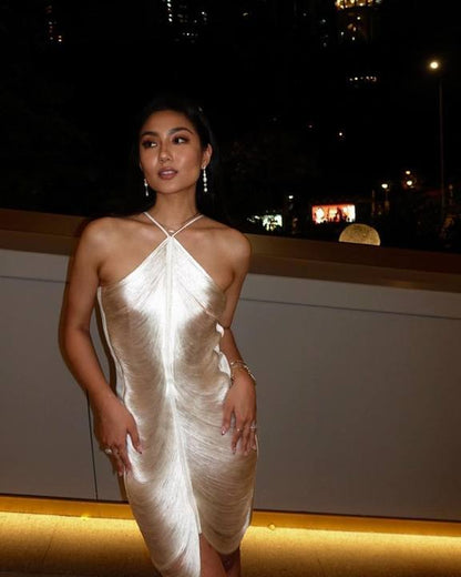 Robe de soirée femme Élégante Fente Or Décolleté
