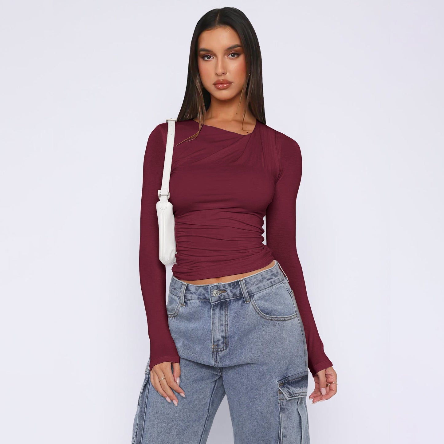 Haut côtelé asymétrique pour femme Élégant haut