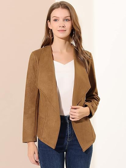 Veste en cuir tendance pour femme, coupe ouverte, avec poches