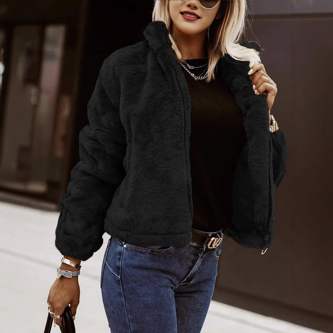 Veste Teddy femme douce Bomber souple Fermeture éclair