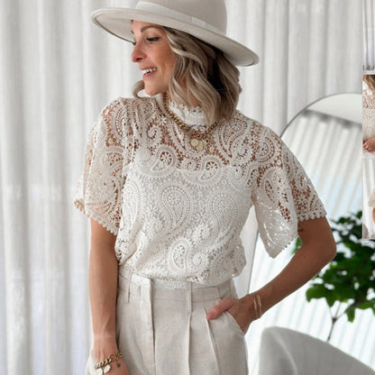 Chemisier femme dentelle motif floral élégant