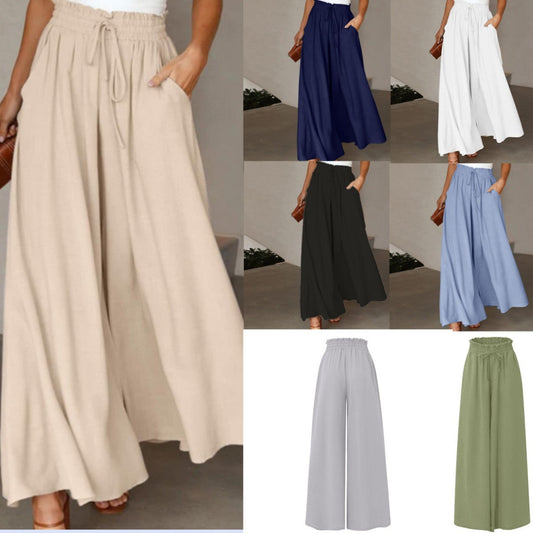 Damen Hose Elegant Weit mit Gummizug und Taschen - IdealeKleiden