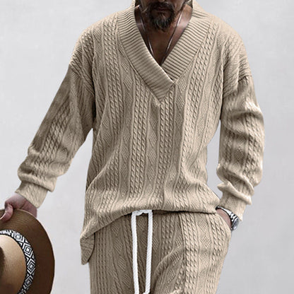 Pull-over tricoté pour homme Col V décontracté effet torsadé