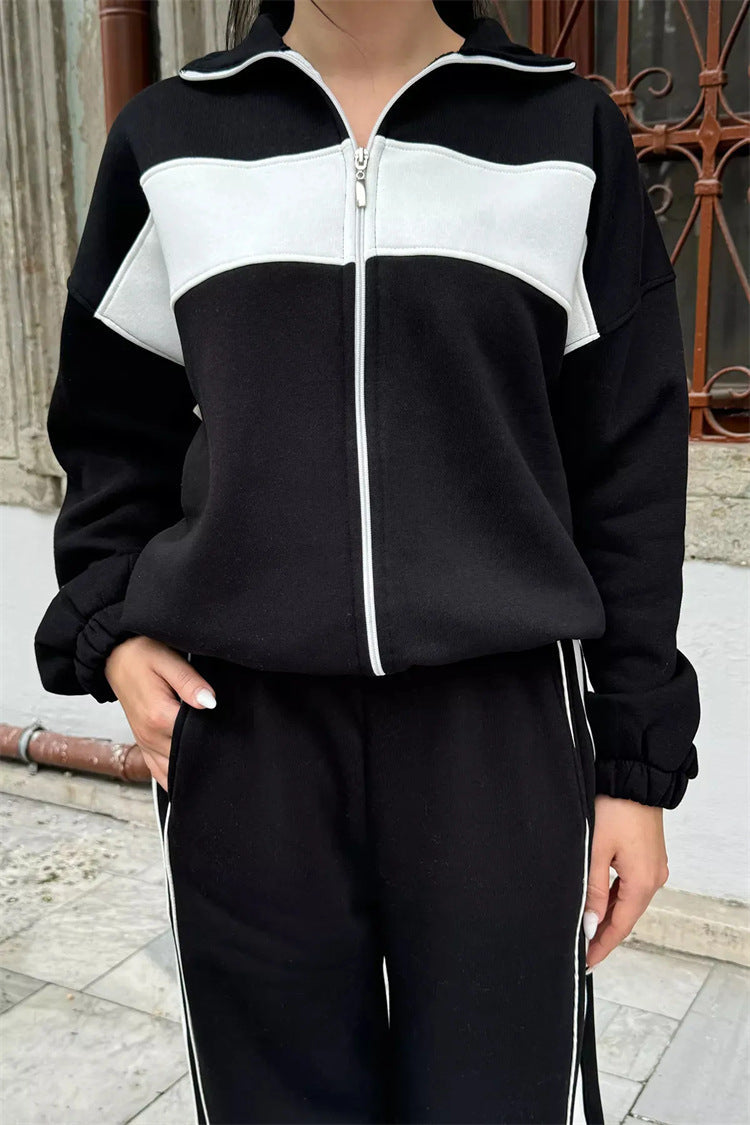 Ensemble de survêtement décontracté pour femme avec col montant et fermeture éclair