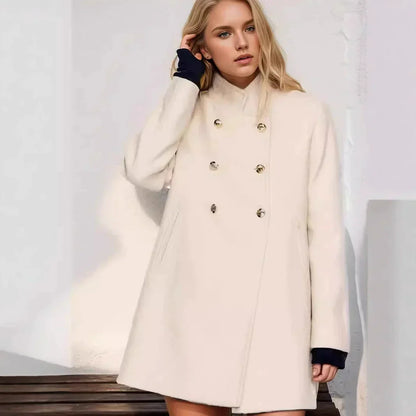 Veste en laine femme moderne, double boutonnage, col haut