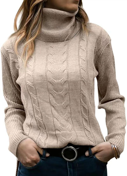 Pull tricoté col montant torsadé élégant pour femme