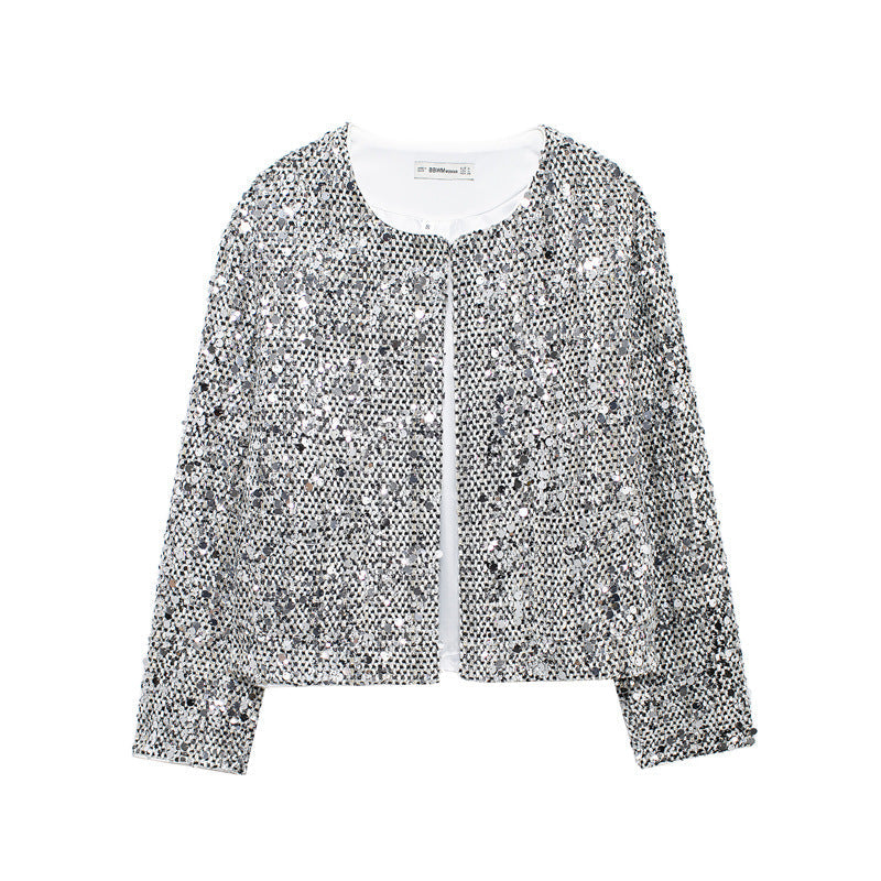 Veste Paillettes Femme Fête Effet Scintillant