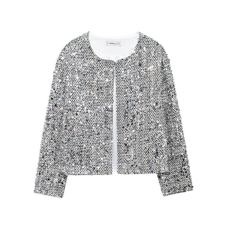 Veste Paillettes Femme Fête Effet Scintillant