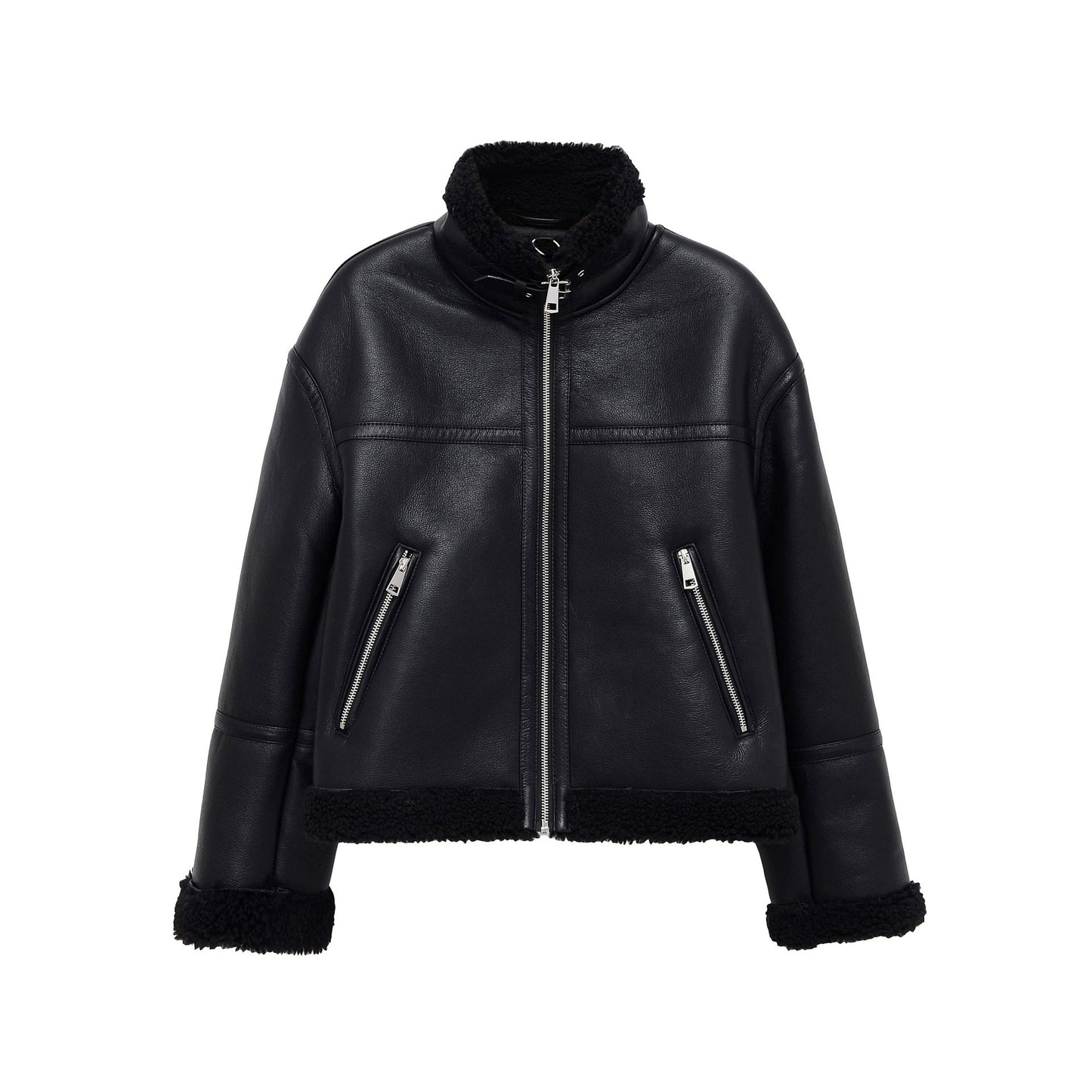 Élégante veste en cuir style aviateur noir