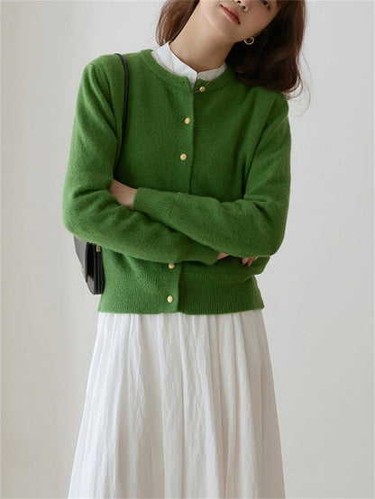 Cardigan rétro femme col rond boutons dorés