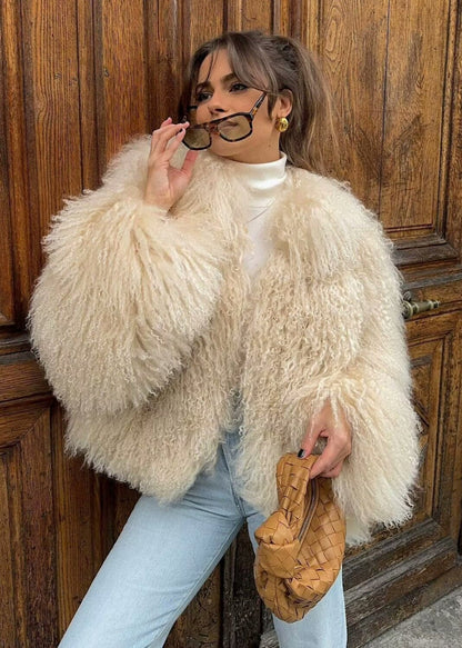 Elegante Faux-Shearling-Jacke Damen - IdealeKleiden