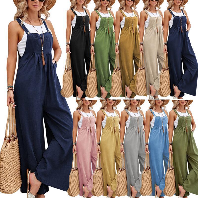 Damen Jumpsuit Modern Weites Bein Verstellbar - IdealeKleiden