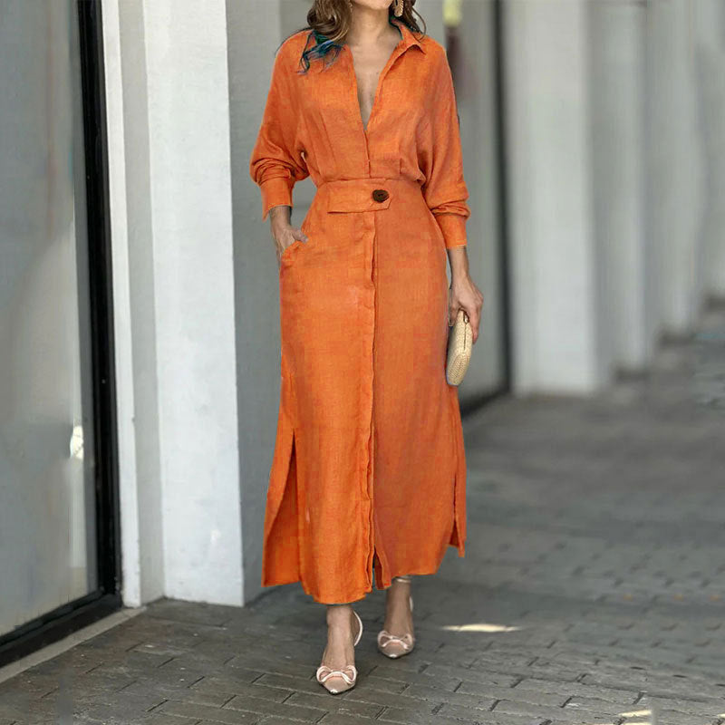 Robe longue élégante en lin pour femme